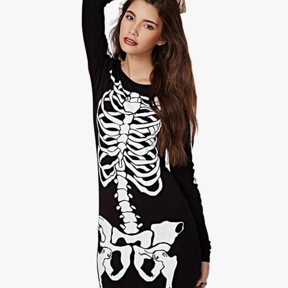 Black Skeleton Print Dress